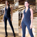 Ananya Panday serves fashionable corporate core fit in blue pinstriped set ft a vest and leggings, and we love this look on our BAE