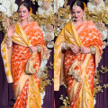 Rekha dazzles in orange Kanjeevaram saree and wears it not with gajra but genda phool at Manish Malhotra's Diwali party