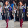 Malaika Arora channels Catwoman energy in a latex bodysuit, walking alongside Rohit Shetty and Remo D’Souza