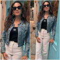 Mira Rajput makes fashionable mark in Rs 42K Loewe black top and white pants with denim jacket 