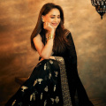 Madhuri Dixit’s black saree balances understated glam with quirky pot accents, creating a look that’s hard to forget