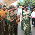 Mom-to-be Deepika Padukone is a refreshing sight in green and golden saree as she graces Siddhivinayak Temple with Ranveer Singh