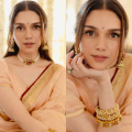 Aditi Rao Hydari’s blush pink saree with ashrafi motifs is the perfect pick for brides who want to keep it  minimal