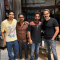 BLOCKBUSTER PHOTO: Jr NTR strikes a pose with War 2 director Ayan Mukerji, Devara’s Koratala Siva and Prashanth Neel