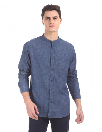 Mens Casual Wear Full Sleeves Straight Collar Plain Denim Shirt at Best  Price in Delhi