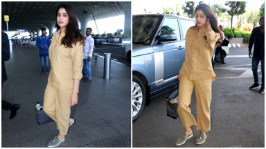Airport Fashion: Janhvi Kapoor serves sass in dusty pink co-ord with an  overlay and Rs. 2,21,00 tote bag