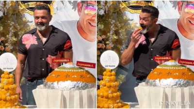 Bobby Deol Birthday: Fans celebrate actor's special day in Aashram style; bring giant laddoo cake to his residence; WATCH