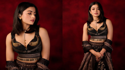 Rashmika Mandanna in her black and golden lehenga can even outshine festive  fireworks this season | PINKVILLA