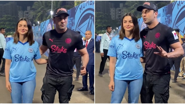 Amid ED summons, Ranbir Kapoor watches football match with Alia Bhatt,  couple sports matching '8' jersey. Watch